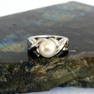 Signed Honora Sterling Silver 925 Freshwater Pearl XOX Band Ring Size 4.75